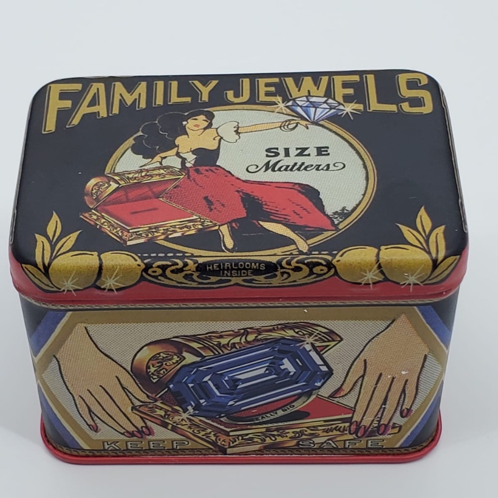 Vintage Family Jewels collectible tin box